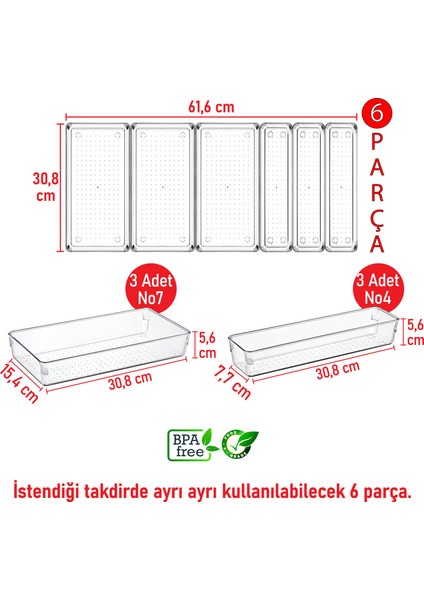 6'lı Set Modüler Kepçelik Kaşıklık Mutfak Çekmece Içi Düzenleyici Makyaj Buzdolabı Organizer fiyatları