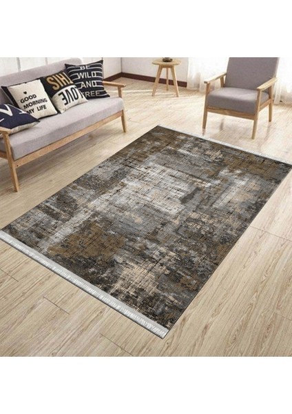 Kahverengi Halı Kaymaz Tabanlı Kilim Makinede Yıkanabilir Dot Tabanlı Salon Halısı 5161B