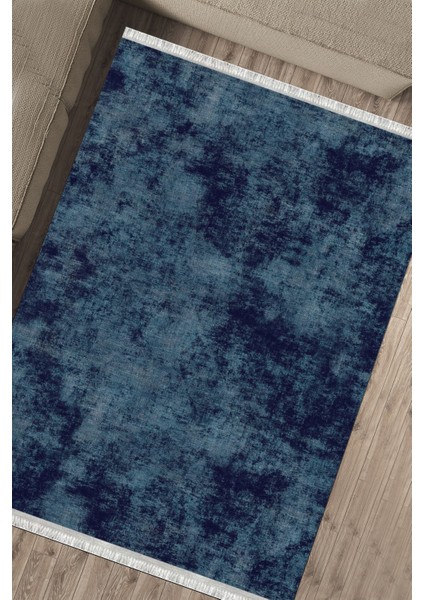 Lacivert Renk Kilim Kaymaz Tabanlı Kilim Makinede Yıkanabilir Dot Tabanlı Salon Halısı 5176B fırsatları