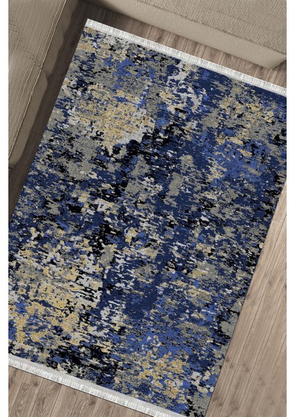 Lacivert Vintage Halı Kaymaz Tabanlı Kilim Makinede Yıkanabilir Dot Tabanlı Salon Halısı 5193B fırsatları