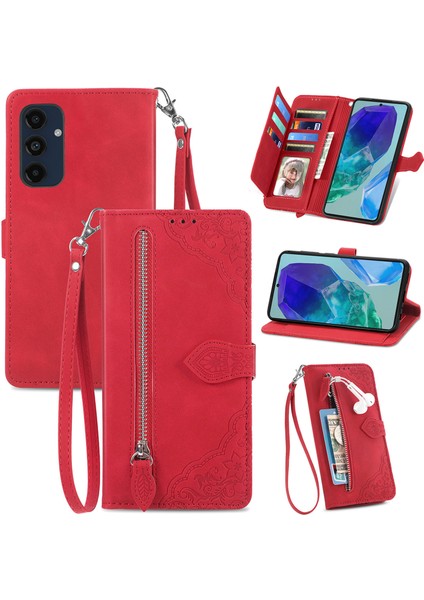 Samsung Galaxy S24 Fe Fermuarlı Kese Manyetik Kart Tutucu ve Bilek Kayışlı Cüzdan Kılıfı Samsung Galaxy S24 Fe (Yurt Dışından)