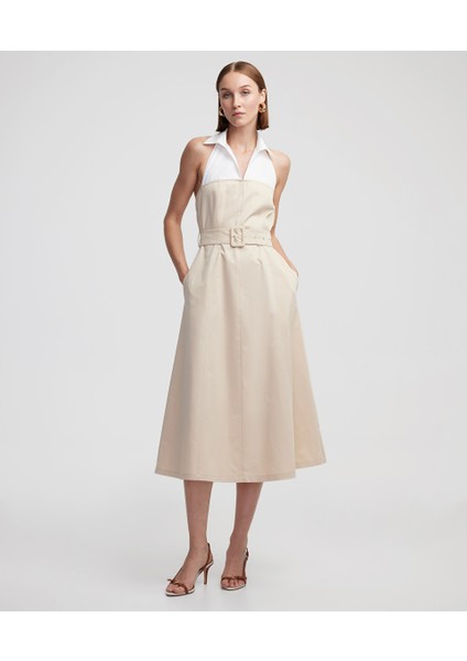 Colorblock Gömlek Yaka Elbise IS1250002729003