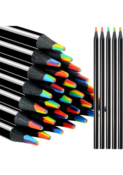 Ahşap Gökkuşağı Kalemler, Çok Renkli Kalemler Çeşitli Renkler Sanat Malzemeleri Çizim Boyama Eskiz 24 Adet (Yurt Dışından)