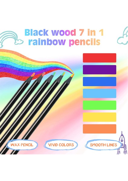Ahşap Gökkuşağı Kalemler, Çok Renkli Kalemler Çeşitli Renkler Sanat Malzemeleri Çizim Boyama Eskiz 24 Adet (Yurt Dışından) fiyatları