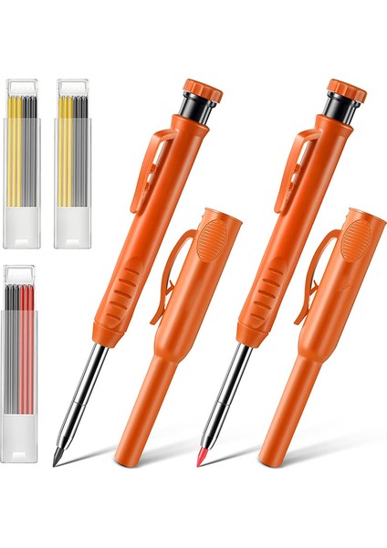 2 Paket Masif Marangoz Kalemleri, Dahili Kalemtıraşlı Çizici Alet Inşaat Ahşap Işçiliği Mimarı Için (Turuncu) (Yurt Dışından)