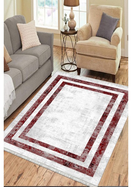 Kırmızı Şeritli Yolluk Yıkanabilir Halı Kaymaz Taban Kilim Dot Tabanlı Oturma Odası Halısı 5268A modelleri