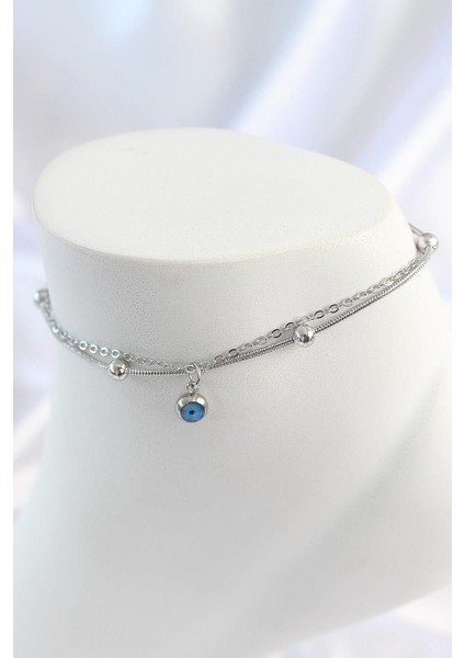 Çelik Gümüş Renk 2'li Zincir Model Nazar Boncuk Figür Halhal 1638 fiyatları