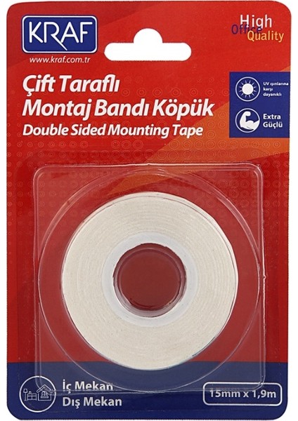 Çift Taraflı Köpük Montaj Bantı (5 Adet)15 mm x 1,9 mt