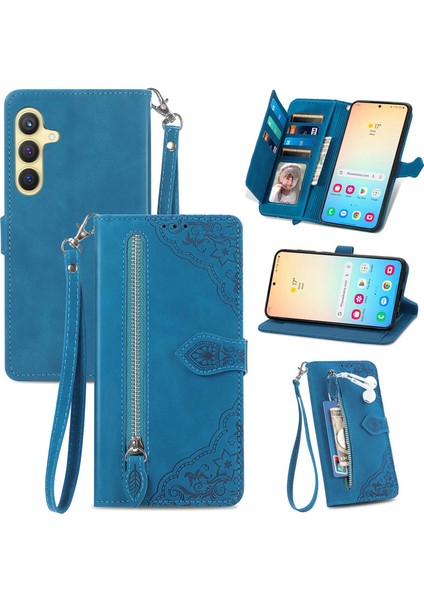 Samsung Galaxy S24 Plus Fermuarlı Kese Manyetik Kart Tutucu ve Bilek Kayışlı Cüzdan Kılıfı Samsung Galaxy S24 Plus (Yurt Dışından)