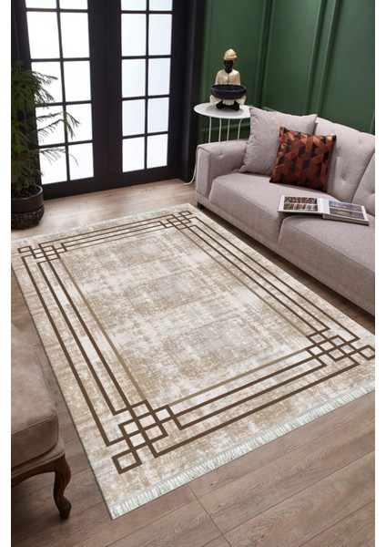 Kahverengi Çizgili Halı Yıkanabilir Halı Kaymaz Taban Kilim Dot Tabanlı Oturma Odası Halısı 5261A modelleri