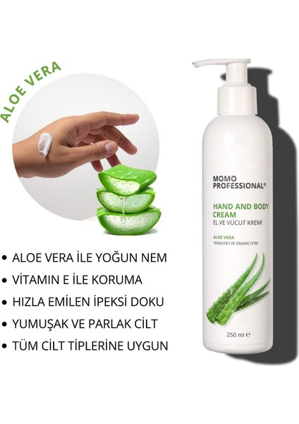 El Ve Vücut Kremi Aloe Vera Özlü, Yoğun Nemlendirici, Yenileyici Ve Onarıcı Etki, 250 ml