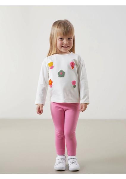 Lcw Baby Ekru Bisiklet Yaka Çiçekli Kız Çocuk Bluz ve Tayt 2li