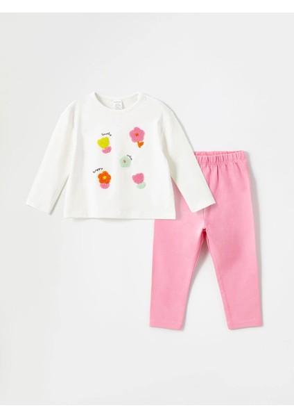 Lcw Baby Ekru Bisiklet Yaka Çiçekli Kız Çocuk Bluz ve Tayt 2li modelleri