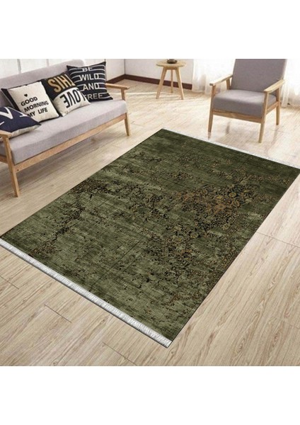 Haki Motifli Halı Makinede Yıkanabilir Halı Kaymaz Taban Kilim Dot Tabanlı Salon Halısı 5248C