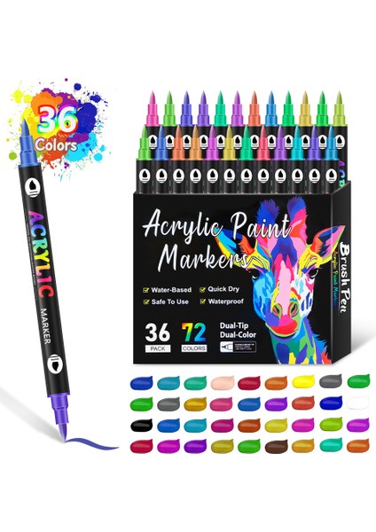 Çocuk Resim 72 Renkli Sanatsal Kalemleri Seti 36 Çift Başlı Çift Renkli Marker Kalem (Yurt Dışından)