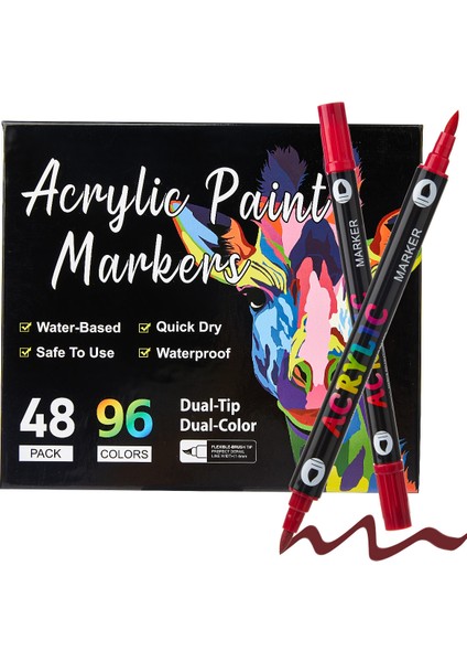 Çocuk Boyama ve Grafiti Kırtasiye Seti Çift Başlı Iki Renkli 48 Parça 96 Renk Marker Kalem (Yurt Dışından)