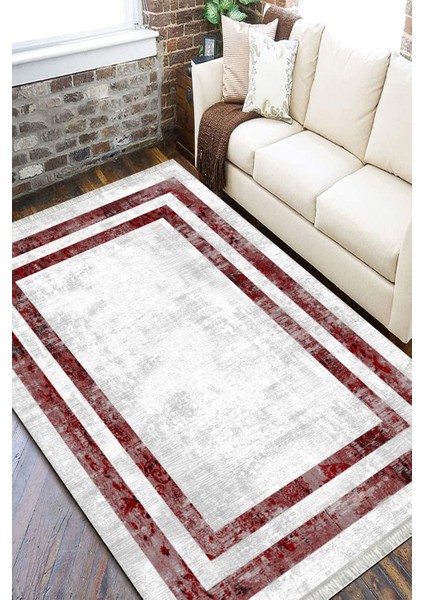 Kırmızı Şeritli Yolluk Yıkanabilir Halı Kaymaz Taban Kilim Dot Tabanlı Oturma Odası Halısı 5268A fiyatları