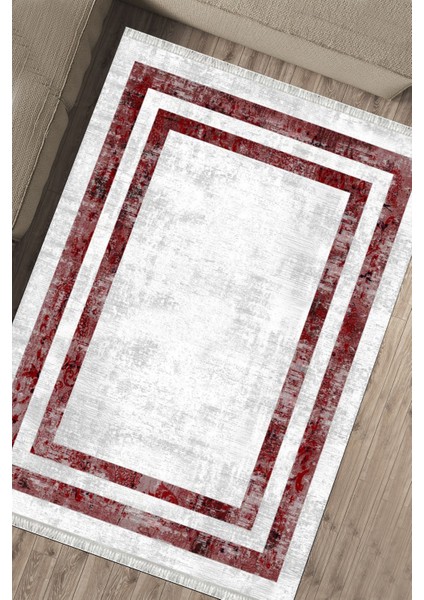 Kırmızı Şeritli Yolluk Yıkanabilir Halı Kaymaz Taban Kilim Dot Tabanlı Oturma Odası Halısı 5268A fırsatları