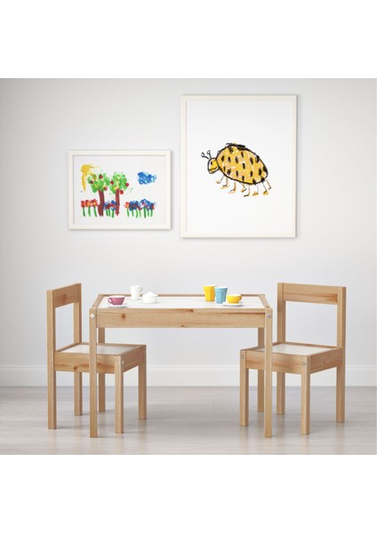 Lätt Masa Seti 63 x 48 cm 3 Parça Masif Beyaz Çam Çocuk Odası ve Küçük Alanlar Için Ideal modelleri