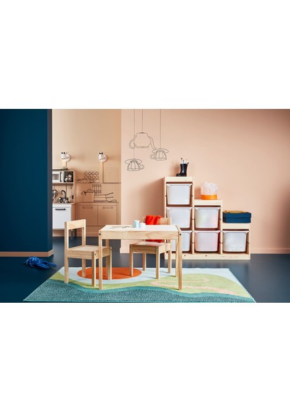 Lätt Masa Seti 63 x 48 cm 3 Parça Masif Beyaz Çam Çocuk Odası ve Küçük Alanlar Için Ideal fırsatları