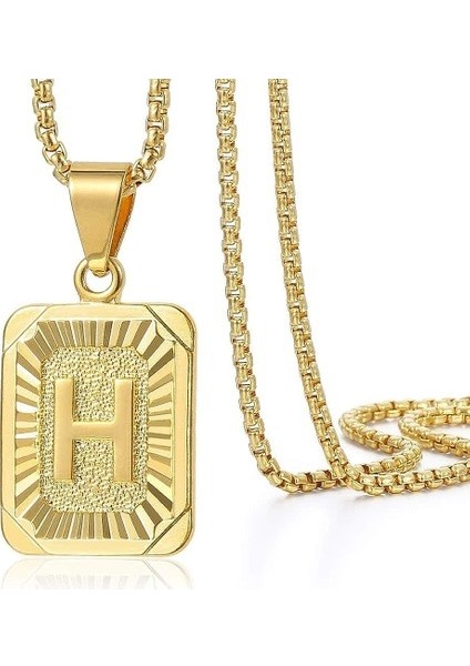 Fybang Ilk Az Harf Kolye Kolye Mens Womens Büyük Harf Sarı Altın Kaplama Paslanmaz Çelik Kutu Zincir (Yurt Dışından)