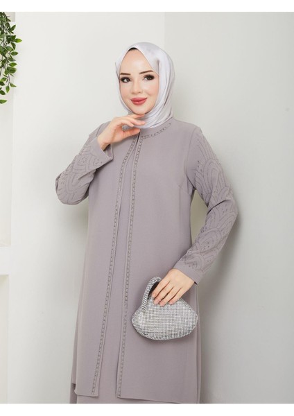Kolları Taşlı Büyük Beden Anne Elbisesi modelleri