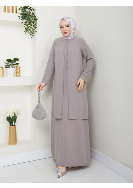 Kolları Taşlı Büyük Beden Anne Elbisesi fırsatları