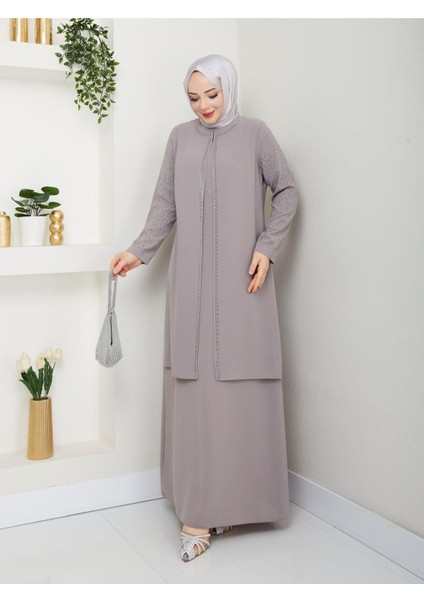 Kolları Taşlı Büyük Beden Anne Elbisesi indirimleri