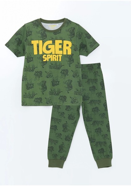 Lcw Kids Yeşil Bisiklet Yaka Baskılı Erkek Çocuk Pijama Takım