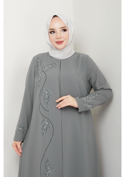 Büyük Beden Yaprak Taşlı Anne Elbisesi EN7008