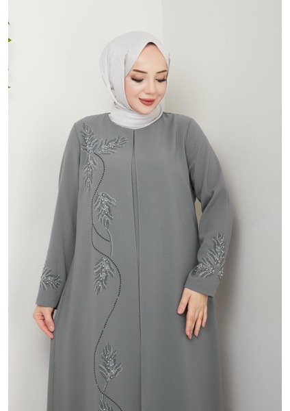 Büyük Beden Yaprak Taşlı Anne Elbisesi EN7008 modelleri