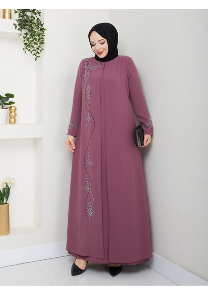 Büyük Beden Yaprak Taşlı Anne Elbisesi EN7008 fırsatları