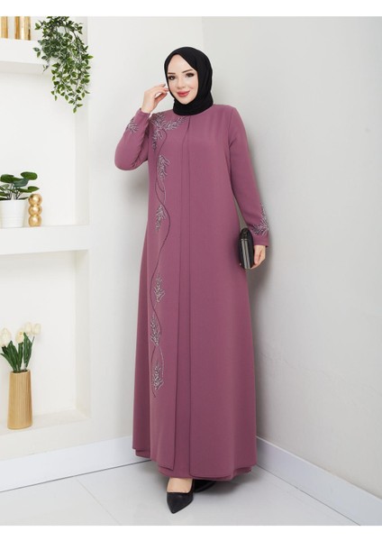 Büyük Beden Yaprak Taşlı Anne Elbisesi EN7008 indirimleri