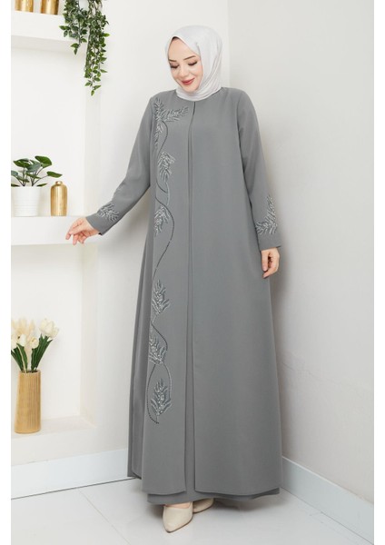 Büyük Beden Yaprak Taşlı Anne Elbisesi EN7008 fırsatları