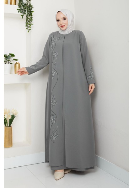 Büyük Beden Yaprak Taşlı Anne Elbisesi EN7008 indirimleri