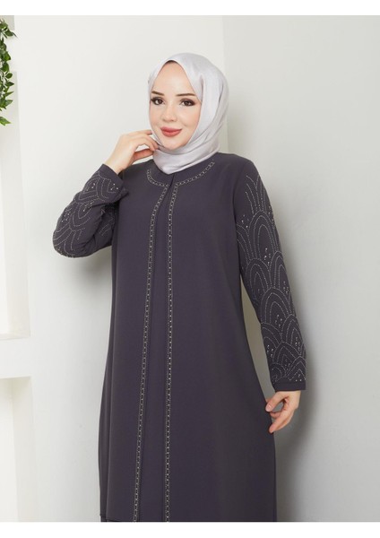 Kolları Taşlı Büyük Beden Anne Elbisesi modelleri
