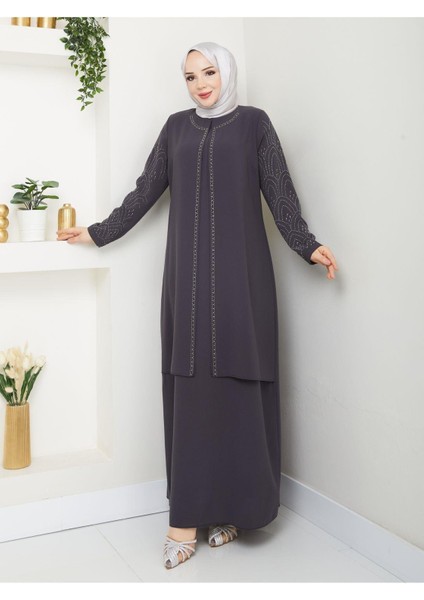 Kolları Taşlı Büyük Beden Anne Elbisesi indirimleri