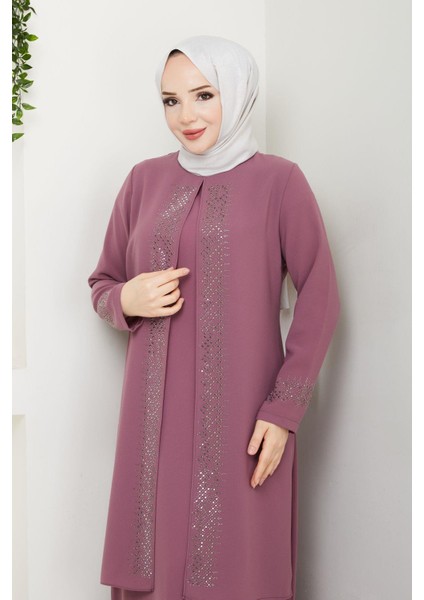 Serpme Taşlı Büyük Beden Anne Elbisesi