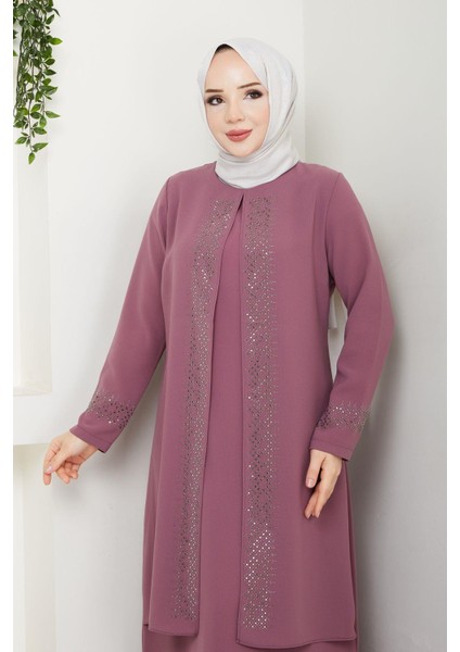 Serpme Taşlı Büyük Beden Anne Elbisesi modelleri