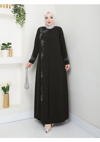 Büyük Beden Yaprak Taşlı Anne Elbisesi EN7008 fırsatları