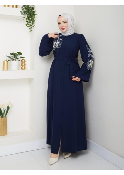 Gündelik Papatya Desenli Beyaz Inci Taşlı Ferace modelleri