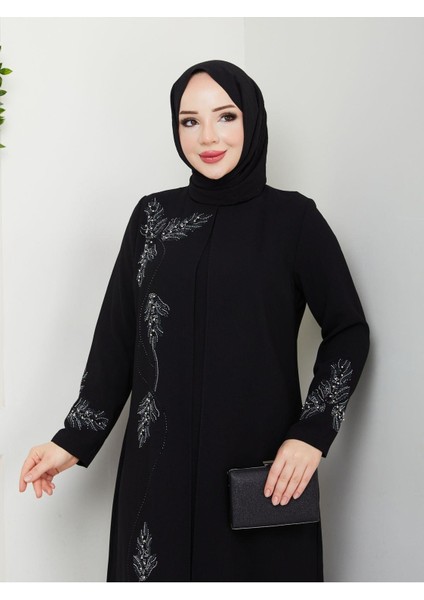 Büyük Beden Yaprak Taşlı Anne Elbisesi EN7008