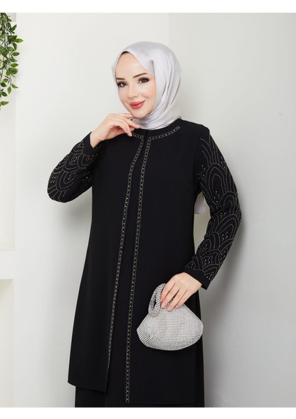 Kolları Taşlı Büyük Beden Anne Elbisesi modelleri