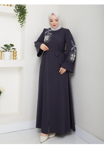 Gündelik Papatya Desenli Beyaz Inci Taşlı Ferace modelleri