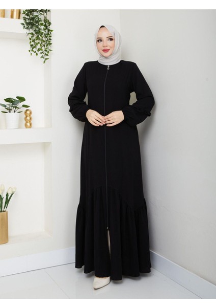 Köşeli Büzgü Detaylı Medine Ipeği Ferace indirimleri