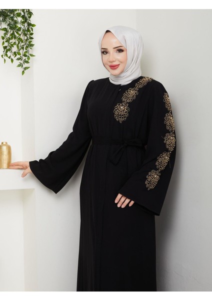 Palmiye Desenli Sarı Inci Taşlı Ferace