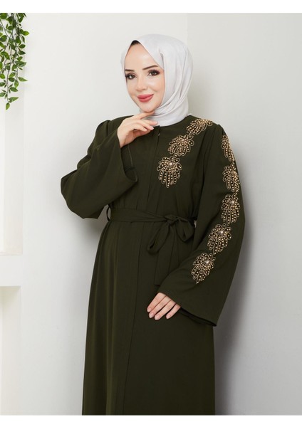 Palmiye Desenli Sarı Inci Taşlı Ferace