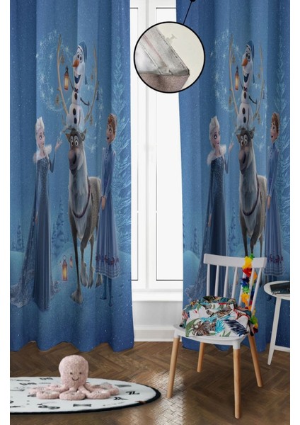 Renkli Kız Çocuk Desenli Fon Perde - 2 Kanat (140X270 Cm) - Makinede Yıkanabilir