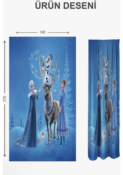 Renkli Kız Çocuk Desenli Fon Perde - 2 Kanat (140X270 Cm) - Makinede Yıkanabilir fiyatları