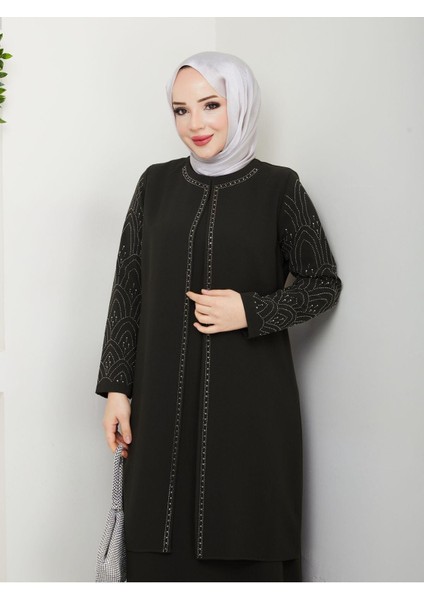 Kolları Taşlı Büyük Beden Anne Elbisesi modelleri